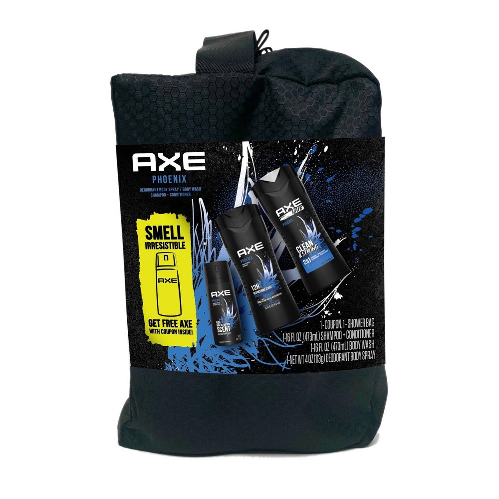 Axe Gift Pack Phoenix Total Fresh Deodorant Body Spray  Shampoo + Conditioner Body Wash  And Travel/Shower Bag Men s Boy s