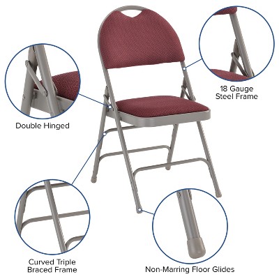 Flash Furniture 4 Pack HERCULES Series Extra Large Ultra-Premium Triple Braced Metal Folding Chair with Easy-Carry Handle