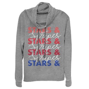 Juniors Womens Lost Gods Fourth of July  Stars & Stripes Repeat Cowl Neck Sweatshirt - 1 of 3