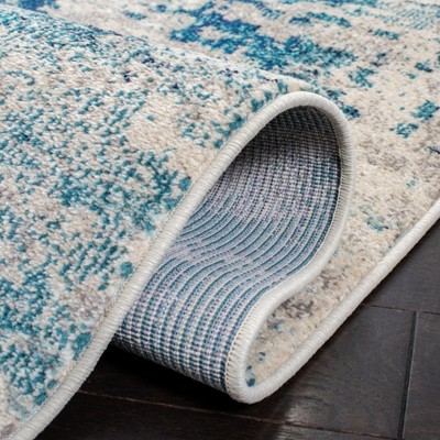 Ivory and Turquoise Square Abstract Synthetic Area Rug