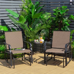 Costway Double Swing Glider Chair Rocker Glass Table Umbrella Hole Turquoise\Brown\Black - 1 of 4