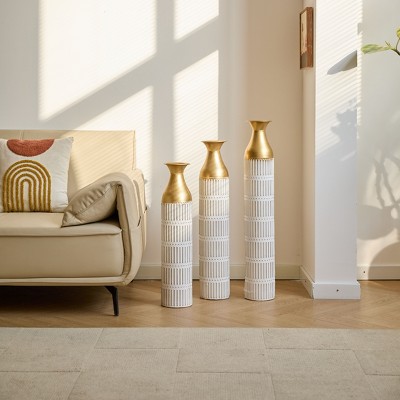 NicBex Modern Floor Vases Set of 3, Glazed Metal Large Vase for Dried Flowers, Vintage Standing Vase for Pampas Grass Wicker