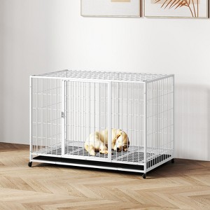 XBRIGH 42/38 Inch Dog Crates for Meidum Small Dogs Folding Metal Wire Cages Dog Kennels Pet Cage with Double-Door, Removable Tray White - 1 of 4