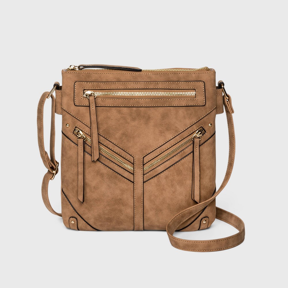 VR NYC Zip Closure Double Compartment Crossbody Bag - Taupe, Brown