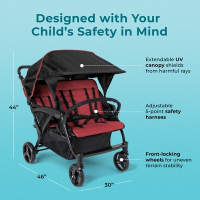 Gaggle by Foundations Odyssey 4 Seat Quad Stroller with Bench Seats, All Terrain Wheels, Easy Fold