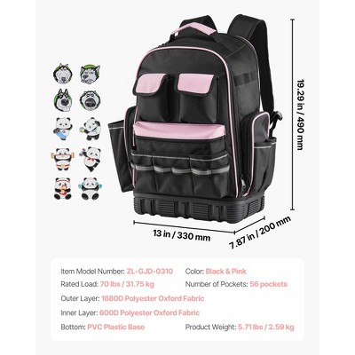 VEVOR Tool Backpack, 56 Pockets, Heavy-duty Tools Storage Organizer Work Bags with Laptop Compartment & Molded Base, Black+Pink — фото 8