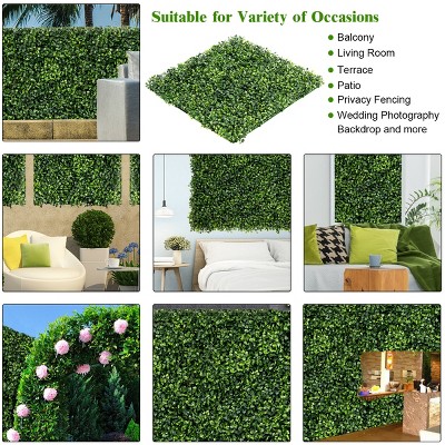 20'' Green Artificial Boxwood Hedge Panels for Outdoor Privacy