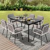 GustoWave 7-Piece Outdoor Dining Set, 59-inch Dining Table and 6 Rattan Chairs, Perfect for Gardens, Backyards, and Poolside Patios, Black and White - 3 of 4