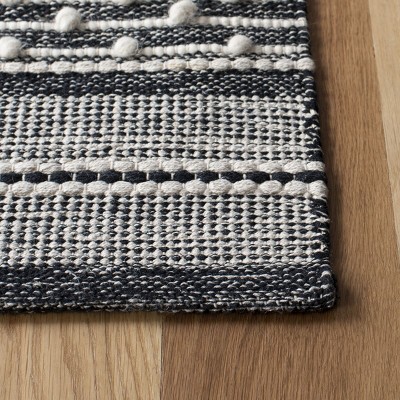 Black and Ivory Striped Kilim Handwoven Wool Area Rug