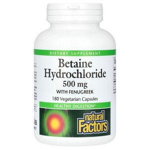 Natural Factors Betaine Hydrochloride with Fenugreek, 500 mg, 180 Vegetarian Capsules - 1 of 4