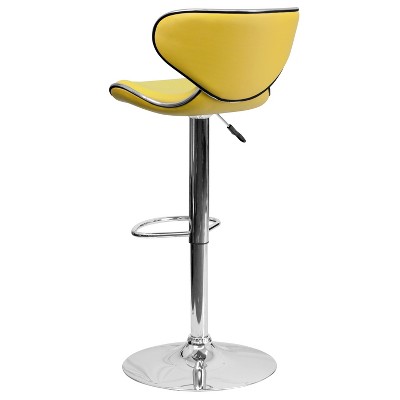 Yellow Vinyl Adjustable Swivel Barstool with Chrome Base