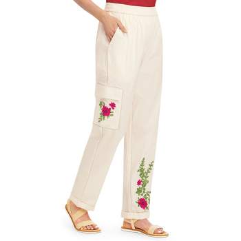 Collections Etc Embroidered Cargo Pocket Pants
