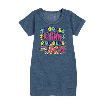 Nickelodeon Toodles And Pink Poodles Graphic Short Sleeve Fleece Dress - Heather Navy - Medium