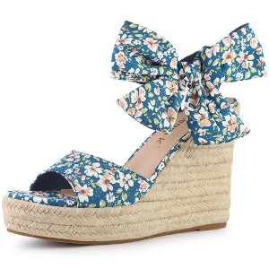 Allegra K Women's Floral Printed Slingback Wedge Sandals - 1 of 4