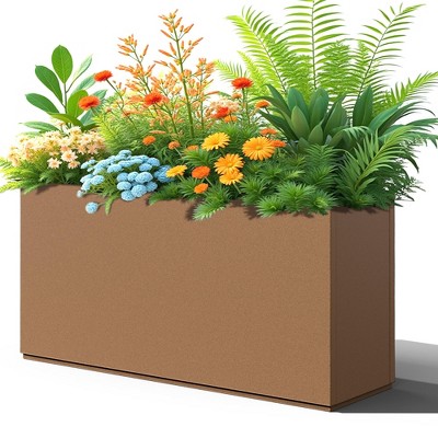 TUYOHW Large Planter Box, Rectangular Planter Box with Drainage Holes, Metal Planters for Outdoor Plants, Brown
