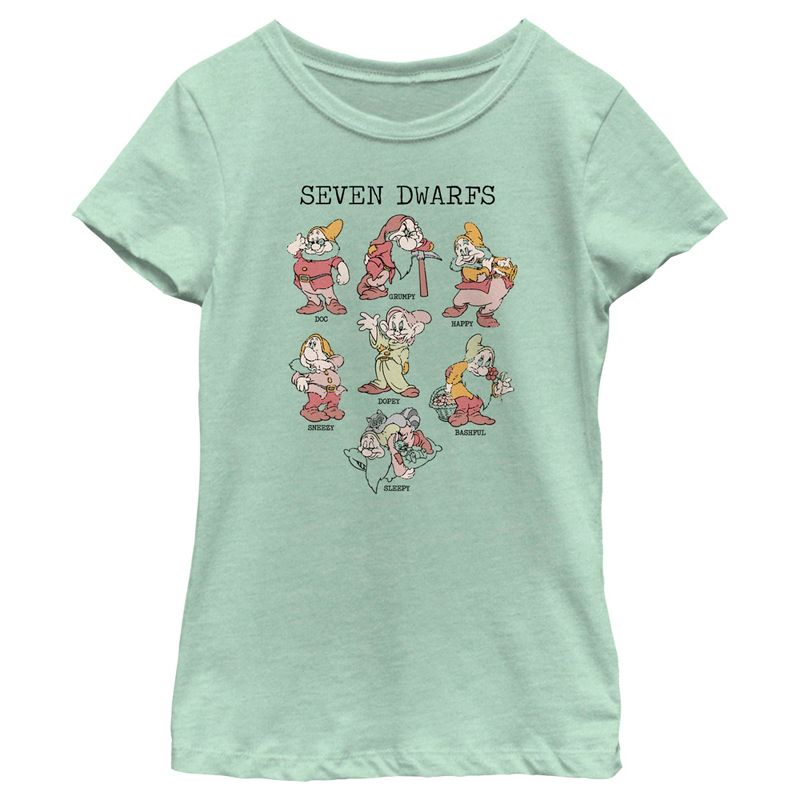 Girl's Snow White and the Seven Dwarves Name Grid T-Shirt, 1 of 5