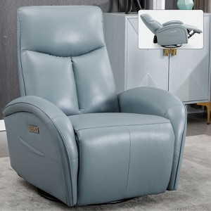 GDFStudio Darren Modern Genuine Leather Upholstered Swivel Rocker Chair with Charge Port and Recliner Button, Blue - 1 of 4