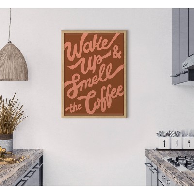18" x 24" Blake Wake Up and Smell The Coffee by Maria Filar Framed Printed Glass Natural - Kate & Laurel All Things Decor