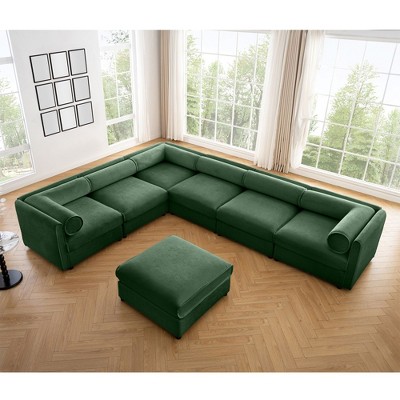 CAVINAS Modern Sectional Sofa with 6 Seats and 1 Ottoman,Convertible Modular Couch with Under-Sofa Storage,Couch for Living Room,3x Corner,Green