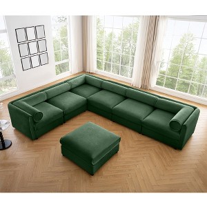 CAVINAS Modern Sectional Sofa with 6 Seats and 1 Ottoman,Convertible Modular Couch with Under-Sofa Storage,Couch for Living Room,3x Corner,Green - 1 of 4