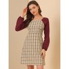 Allegra K Women's Square Neck Plaid Contrast Long Sleeve A-Line Dress - 3 of 4