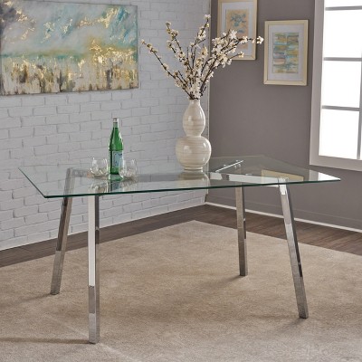 Verna Clear Tempered Glass Dining Table with Chrome Legs
