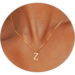 Gold Initial Necklace for Women, 14K Gold Plated Dainty Letter Pendant on Box Chain - 1 of 4