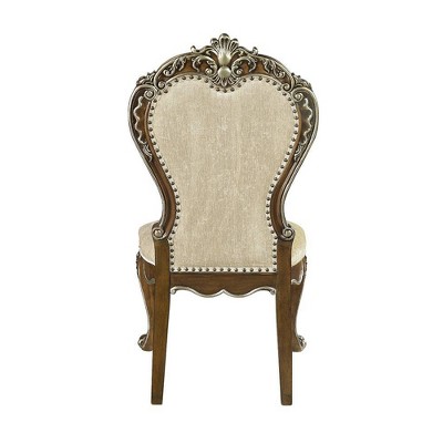 Antique Oak and Gray Chenille Upholstered Side Chair with Nailhead Trim