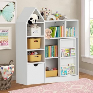 43.7" Tall Kids Bookshelf with Storage, Toy Organizer, Kids Bookshelf with Storage Cubby, for Playroom, Classroom, Kindergarten - 1 of 4