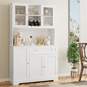 Jojoka Kitchen Pantry Storage Cabinet,Modern Buffet Cabinet with Hutch,Food Pantry with Doors and Shelves for Living Room,White - 1 of 4
