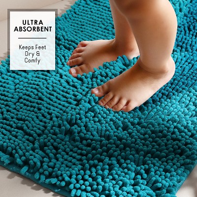 Teal Chenille Non-Slip Bathroom Rug Set 17x24 and 20x32