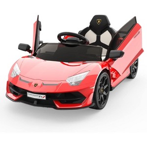 Jojoka 12V Licensed Lamborghini Kids Ride On Car, Battery Sports Car w/Remote, 2 Speeds, Sound, LED Headlights&Hydraulic Doors - 1 of 4