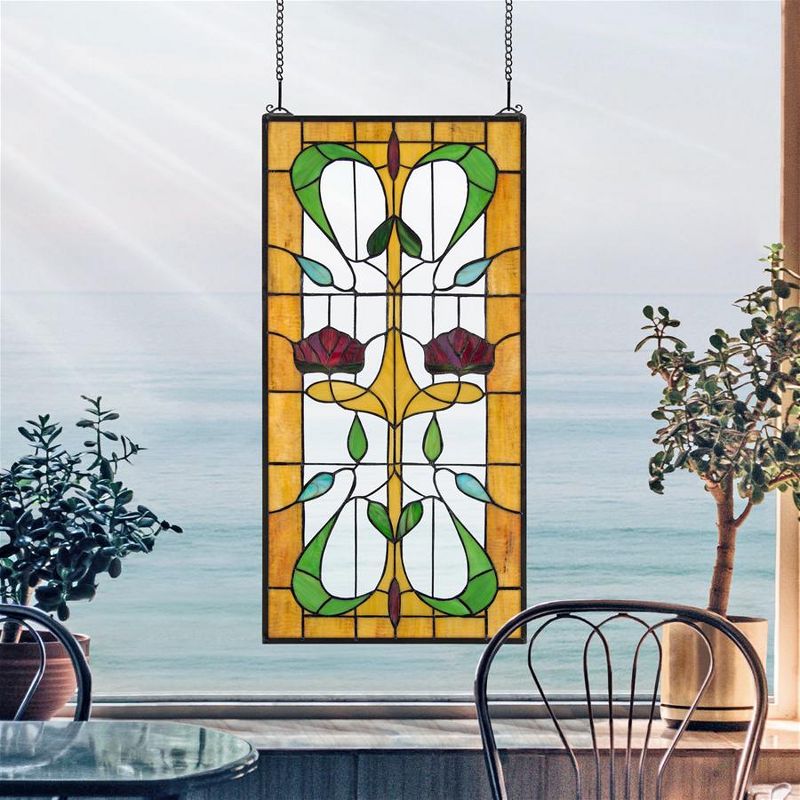 Design Toscano Ruskin Rose Two Flower Tiffany-Style Stained Glass Window, 2 of 6