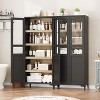 5 Tier Farmhouse Storage Cabinet, Tall Narrow Display Cabinet with Glass Doors, Adjustable Shelves, Metal Legs, Modern Wooden Accent Cabinet for - 4 of 4