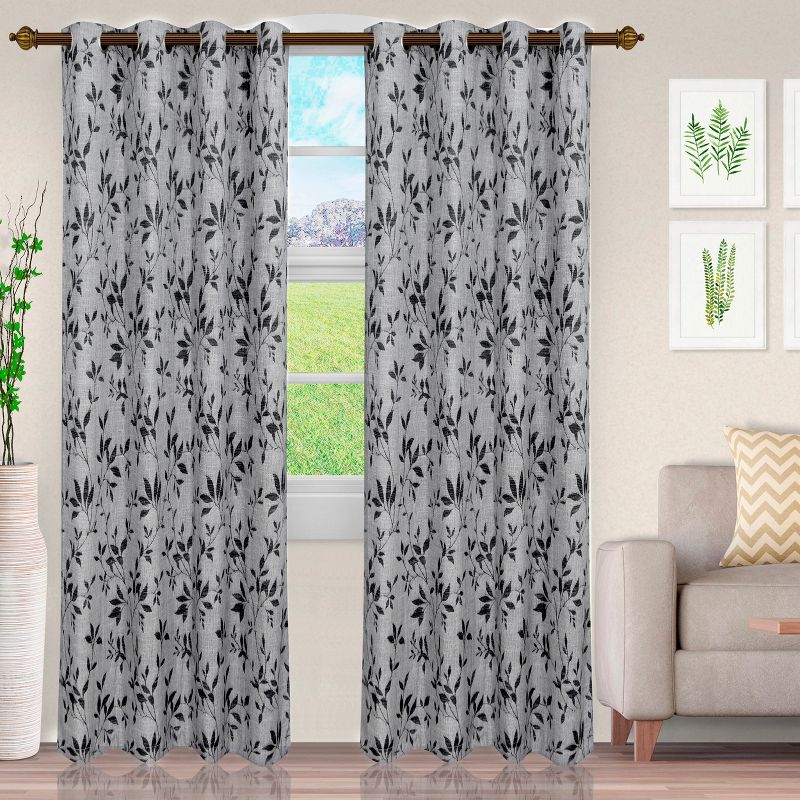 Vintage Leaves Jacquard 2 Piece Curtain Panel Set with Grommets by Blue Nile Mills, 1 of 5