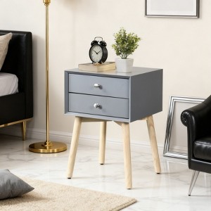 Tiramisubest Nightstand Drawer 2 Tier Storage Wood Side Table Compact Bedside Table with Storage Kids Bedroom - 1 of 4