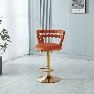 PAGED Modern Bar Stools Set of 2, Upholstered Bar Chairs with Golden Iron Tube Legs for Home Pub