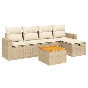 vidaXL Patio Sofa Set with Cushions Outdoor Furniture 6 Piece Poly Rattan - Beige and Cream Without Storage - 1 of 4