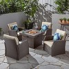 Christopher Knight Home Mawbey Outdoor Wicker 5 Piece Club Chair and Fire Pit Set with Cushions - 2 of 4