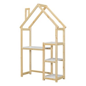 VYNXARIA Beige Wooden Writing Desk in the Shape of a House, Matching Bookshelf, Toy Storage Cabinet & Decorative Bookcase - 1 of 4