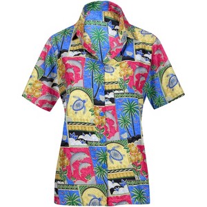 LA LEELA Button Down Shirt Summer Beach Party Short Sleeve Vacation Blouse Shirt Collared Colorful Hawaiian Shirts Tops - 1 of 4