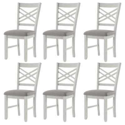 VECELO Rustic Wooden Dining Chairs, Rubber Wood Kitchen Chairs with Padded Seat & Elegant Hollowed Backrest, Gray