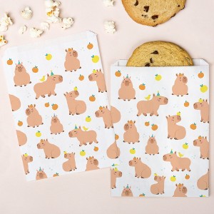 Big Dot of Happiness Capy Birthday Paper Treat Bags, Capybara Birthday Party Candy Bags, Greaseproof White Paper Sandwich Cookie Bags - 25 Count - 1 of 4