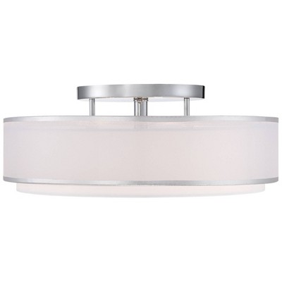 Elegant Chrome 22" Semi-Flushmount Ceiling Light with Double Drum Shade