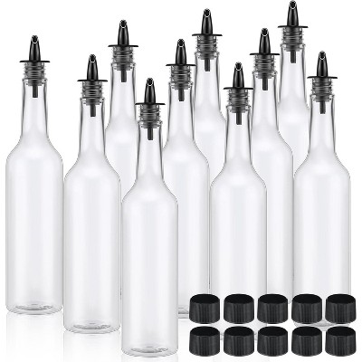 10 Sets 15oz Plastic Liquor Bottles with Pourers, Plastic Long Neck Syrup Bottles with Pourer and Caps