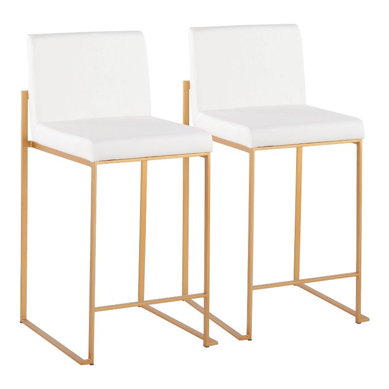 Set of 2 Fuji High Back Stainless Steel/Faux Leather Counter Height Barstools with Gold Legs - LumiSource, 1 of 13