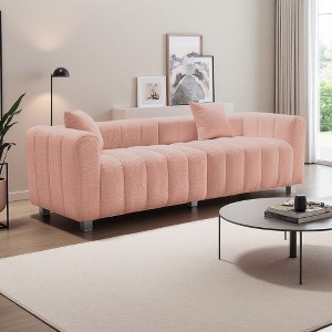 87" Velvet 3-Seater Modular Loveseat with Metal Legs & 2 Pillows - 1 of 4