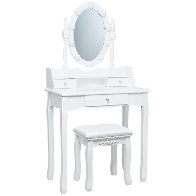 Tangkula Mirrored Vanity Table Set Lighted Makeup Dresser W/ Drawers ...