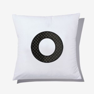 Personalization Mall Black Quilted Velour Initial Embroidered Applique Throw Pillow - 1 of 1