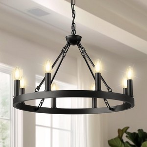 YANSUN 8-Light Black Wagon Wheel Chandelier, Farmhouse Large Candle Style Chandelier for Living Room, Dining Room, Foyer - 1 of 1